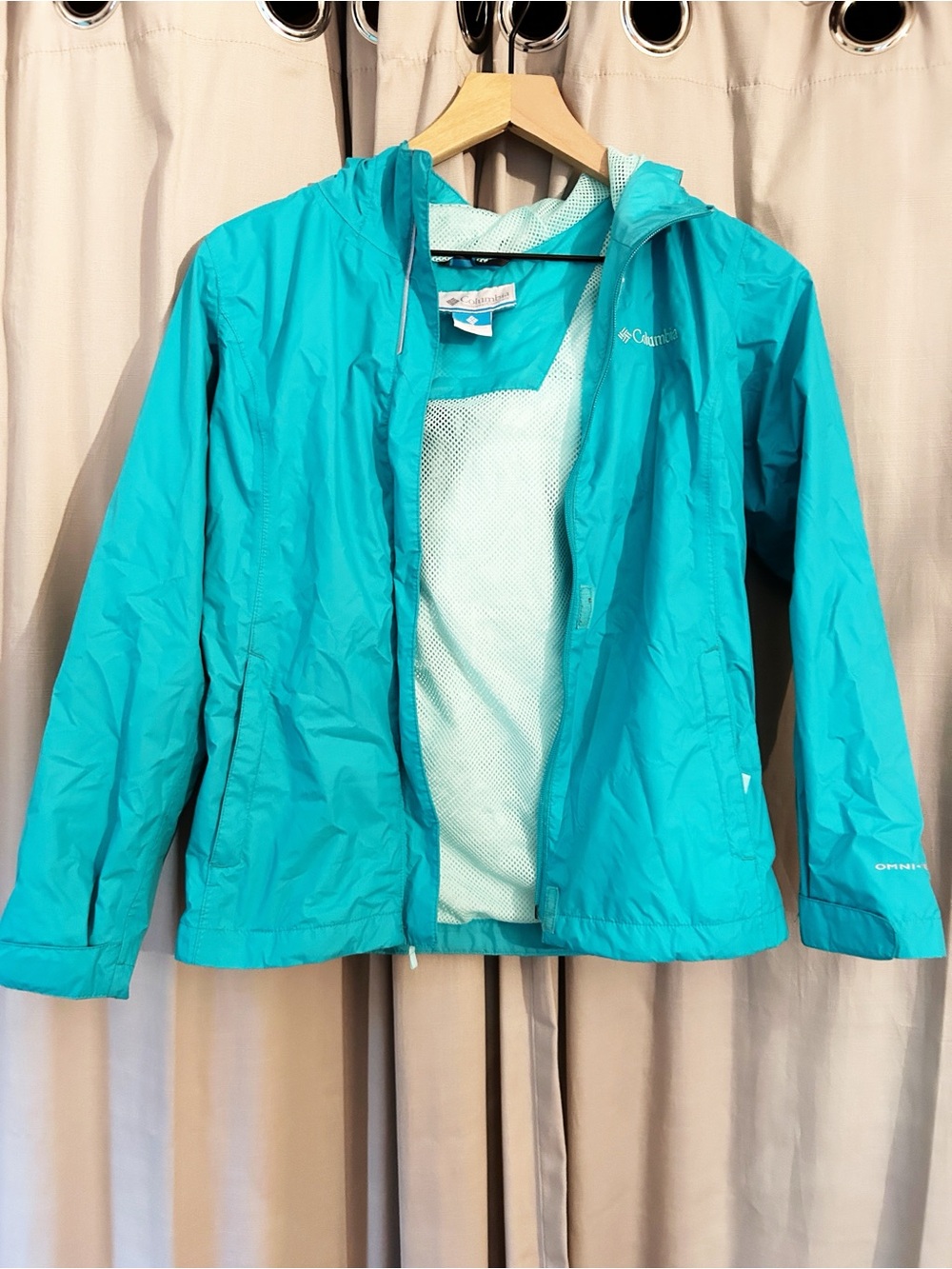 Columbia Teal Hooded Kids Rain Jacket